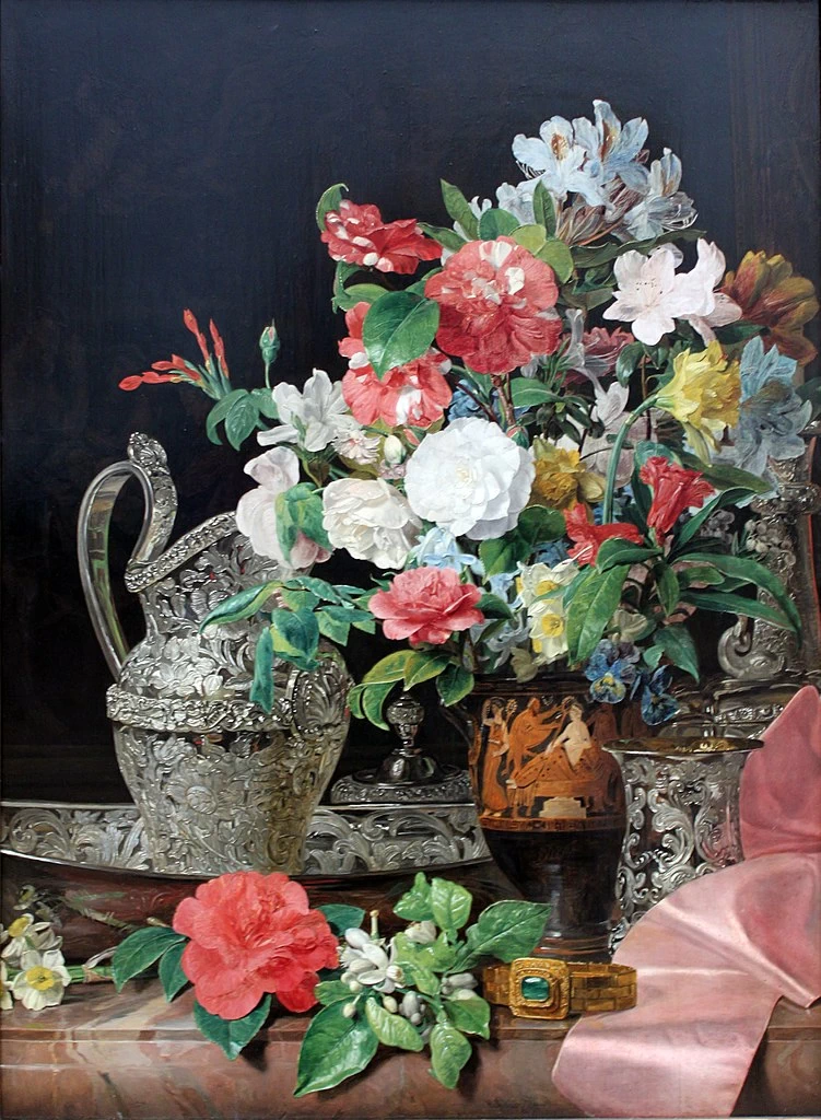Bouquet con vasi in argento e un vaso antico - Alte Nationalgalerie, Berlino